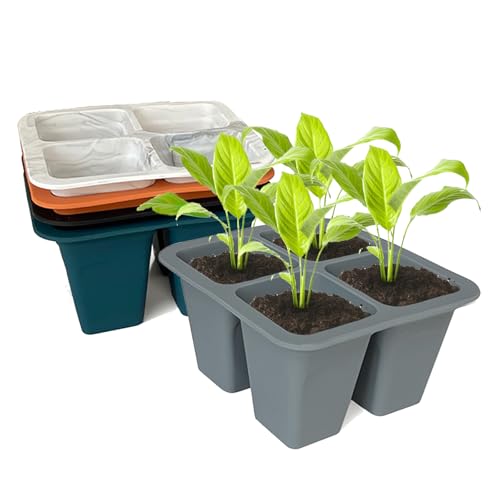 5 Pack Silicone Seed Starter Trays, 4 Cells Silicone Seed Tray Kit, Plant Germination Trays Gardening Starter Kit, Reusable Seed Starter Tray for Plant Germination, Seeds Growing - color: 5 Pack 4 Cells