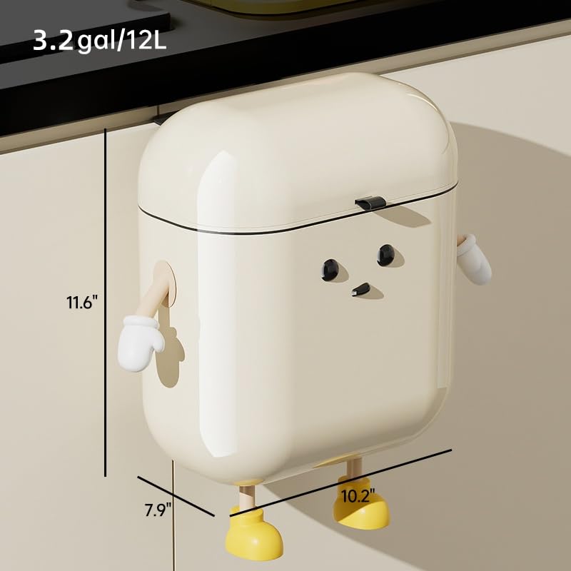 UFORU Plastic Hanging Trash Can with Lid, 3.2 Gallon Kitchen Compost Bin