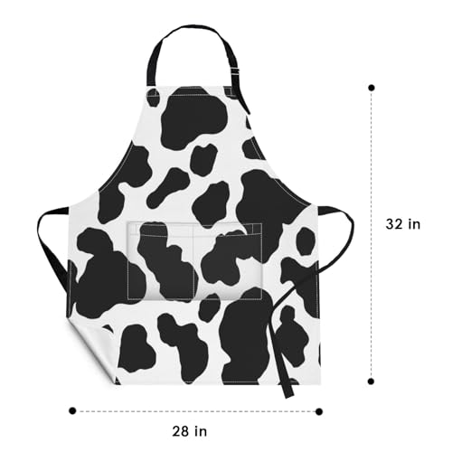 Britimes Apron with Pockets, 32x28 inch, for Women Men, Black White Cow - color: Cow Spot