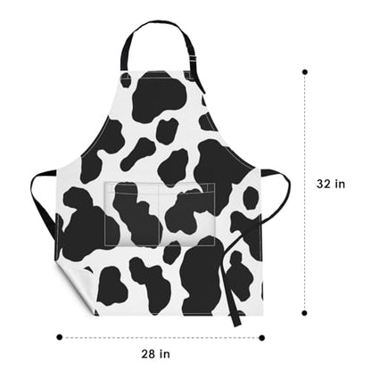 Britimes Apron with Pockets, 32x28 inch, for Women Men, Black White Cow - color: Cow Spot
