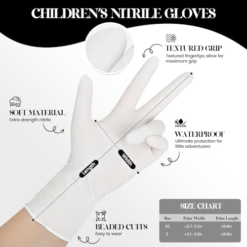 Kids Disposable Gloves, 5-Mil Safe White Nitrile, XS, 100Ct - color: White of 100pcs, size: X-Small