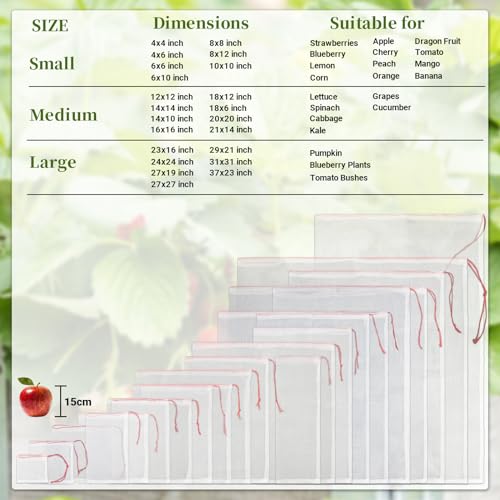 Fruit Cover Bags Against Birds, 25pcs 4x6 in Mesh Fruit Protection Bags with String, Netting for Fruit Trees Vegetables Flowers Protection Away from Bugs Birds - size: 4"x6"/Pack of 25