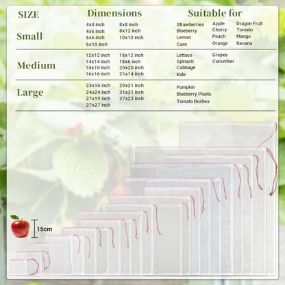 Fruit Cover Bags Against Birds, 25pcs 4x6 in Mesh Fruit Protection Bags with String, Netting for Fruit Trees Vegetables Flowers Protection Away from Bugs Birds - size: 4"x6"/Pack of 25