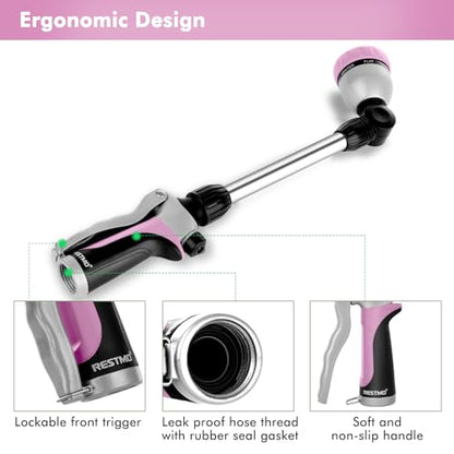 RESTMO Heavy Duty Metal Hose Wand, Watering Wand for Garden Hose - color: Pink