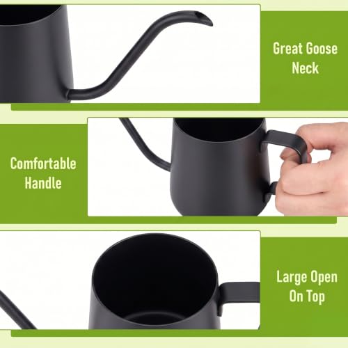 Doseno Black Watering Can, 12oz Stainless Steel, Long Spout and Handle - size: 350ml/12oz-Black