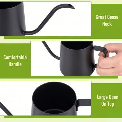 Doseno Black Watering Can, 12oz Stainless Steel, Long Spout and Handle - size: 350ml/12oz-Black