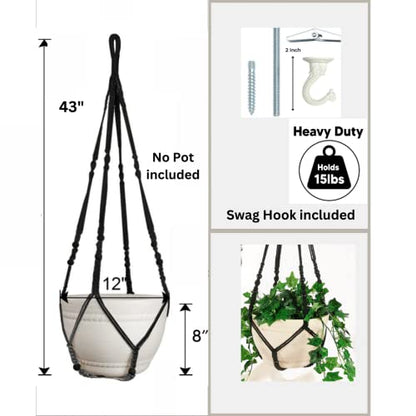 Macrame Plant Hanger Large for 12 inch Pot, Large Plant Hanger - color: Black