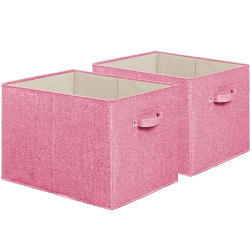 Simple Houseware 15" x 13" Foldable Fabric Storage Bin with Handles, Pink - color: Pink