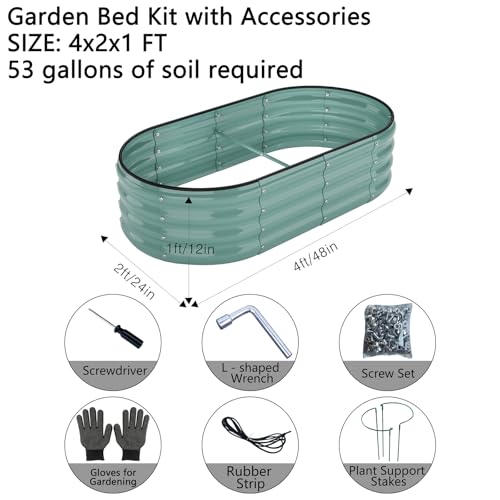ZFHgarden Metal Planter Garden Flower Bed Raised Beds for Gardening Galvanized 4x2x1ft Galvanized Garden Bed - color: Green, size: 4x2x1FT（1pcs）