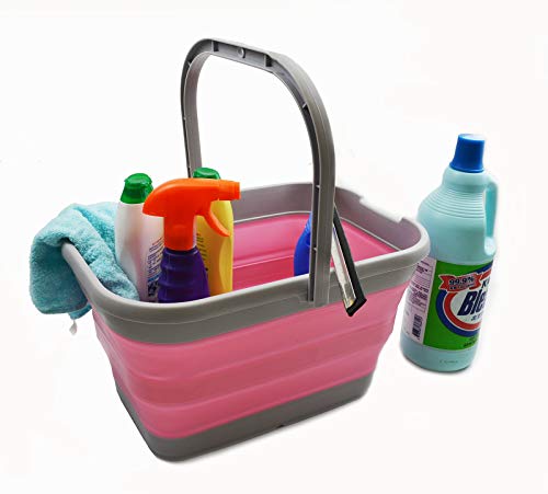 SAMMART 12L (3.17 Gallon) Collapsible Rectangular Handy Bucket (1, Grey/Pink) - color: Grey/Pink