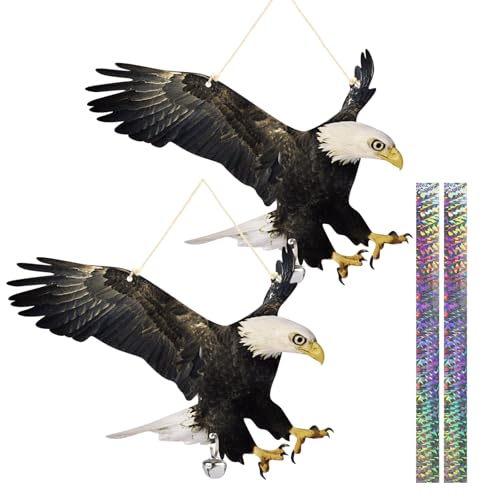 Flat Fake Hawk to Keep Pigeon Away, 2Pcs Plastic Hawk to Scare Pigeon Away from Porch Patio Balcony, Pigeon Scare Devices with Reflective Tape, Garden Hawk to Scare Woodpecker Squirrel for Outdoor - color: Black 02, size: 2 Pcs