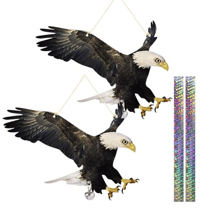 Flat Fake Hawk to Keep Pigeon Away with Reflective Tape, 4Pcs Visual Hanging Owls to Scare Away from Woodpecker Porch Patio Balcony, Pigeon Scare Devices, Garden Owls to Scares Outdoor to Protect Yard - color: 2Pcs Black-2