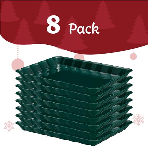 Plasticpro Plastic Green Christmass Serving Trays - Serving Platters Rectangle 9X13 Disposable Party Dish Includes 8 Green Trays - color: Green