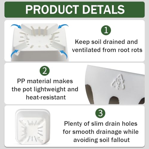 120 Pcs Nursery Pots 3.5 Inch, Plastic Seed Starting Pot with Drainage Holes, Small Sturdy Seedling pots for Planting, Cuttings (White) - color: White, size: 3.5 Inch-120P
