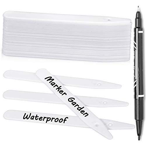 Whaline 200Pcs Thick Plastic Plant Label with Hole, White Waterproof Garden Stake Tags with 2 Marker Pen and A Roll of Twine(6 Inch) - size: 6 Inch