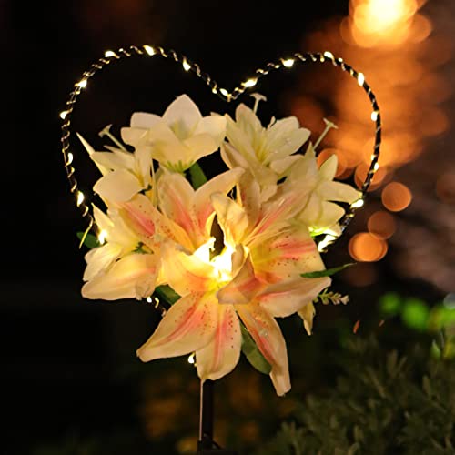 Starryfill Solar Garden Stake Lights, 39.5in Heart LED Memorial Grave Decor - color: Heart-shape Stake