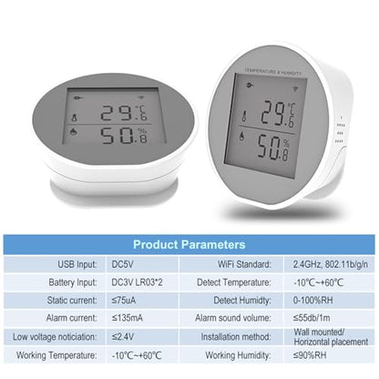 Wengart WiFi Temperature Humidity Sensor WSD400H,2.4GHz Tuya App,Indoor LCD Thermometer Hygrometer,Compatible with Alexa,Google Assistant