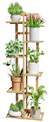 DolceLuna Plant Stand Indoor 6 Tier, Bamboo Plant Shelf Corner Display Rack - color: Natural