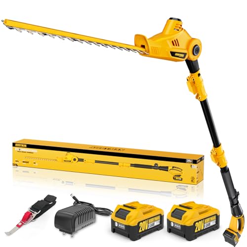 Alloyman 20V MAX Pole Hedge Trimmer,Telescoping Pole Hedge Trimmer,with 2 Packs 4.0Ah Batteries & Charger,8 Feet Hedge Trimmer for Shrubs Pruning - color: Yellow Pole