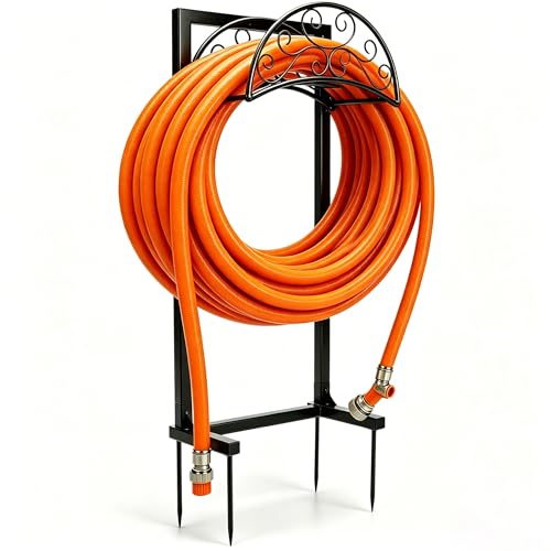Garden Hose Holder, Heavy Duty Stainless Steel Garden Hose Reel with Triangle Reinforcement, Supports 150 ft Hose, 45-Inch Ergonomic Water Hose Stand for Outside, Black - size: 45 Inch