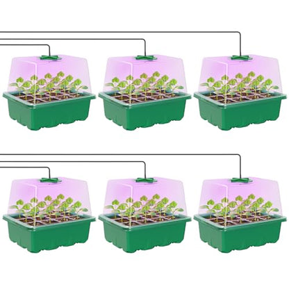 MIXC 6 Pack Seed Starter Kit with Grow Light, Vented Humidity Dome, Green - color: Green, size: 12 Cells With Light-6 Packs