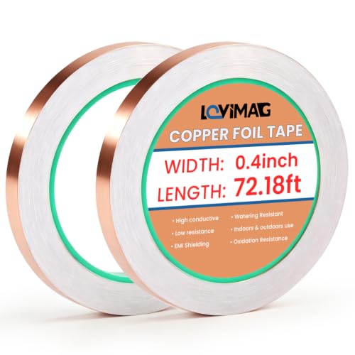 LOVIMAG Copper Tape (0.4 inch x 72 FT) 2 Pack HVAC Foil Anti Tarnish Strips - size: 0.4 inch x 72 ft