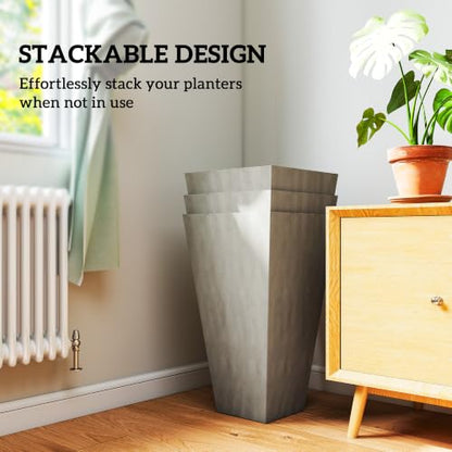 Outsunny 28 in Tall Planters for Outdoor Plants with Drainage Holes, Grey - color: Gray