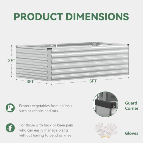 FOOWIN 6x3x2ft Raised Garden Bed Outdoor, Galvanized Steel Garden Beds - color: Silver, size: 6x3x2 FT-2PC