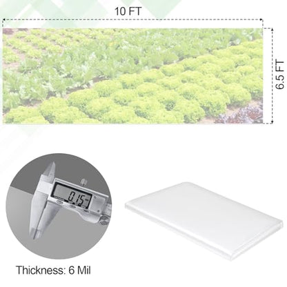 6.5 x 10 FT Clear Greenhouse Plastic Sheeting, 6 Mil Polyethylene Film Heavy Duty, Water Sun Frost Wind Dust Resistant Winter Hoop House Toughness Plastic Cover for Farming, Gardening, Agriculture,DIY - size: 6.5 x 10 FT