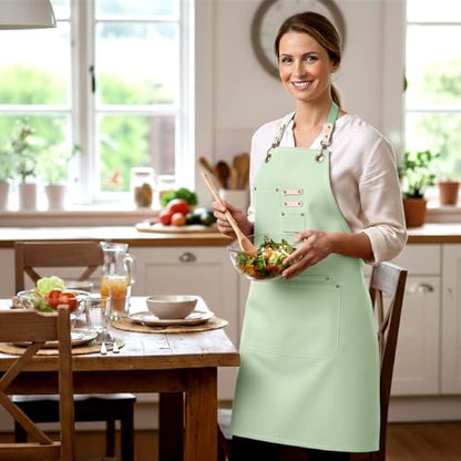 Dulabi Apron, Adjustable Chef Apron for Women and Men with Large Pockets, Cooking Kitchen Apron with Back Straps - color: Light Green