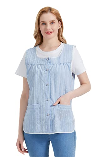 Nanxson Cobbler Aprons for Women with Pockets Smock Apron with Buttons - color: Blue Stripes, size: Medium
