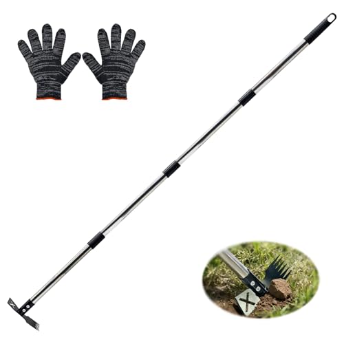 Weed Puller Tool with Long Handle, Heavy Duty 2 in 1 Manual Weed Rake and Garden Hoe, 58 Inch Multi Functional Weed Remover Weeding Tool, Gardening Weeder Tools for Yard, Lawn, Patio, Garden