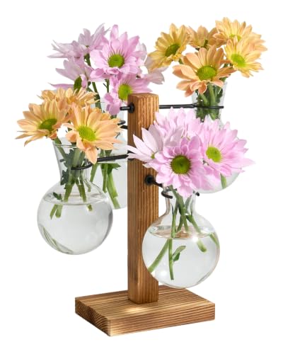 Plant Propagation Stations with Wood Stand, 4 Vases Bulb Shape - color: Bulb