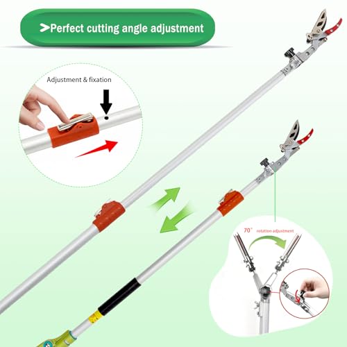 3.67-5.45Ft Extendable Cut & Tree Trimmer for Precision Gardening Pruning & Fruit picking, Long Reach Pruning Shears - Lightweight Aluminum Rust-Resistant Picker, Branch Bypass Loppers(1/2" Max Cut)