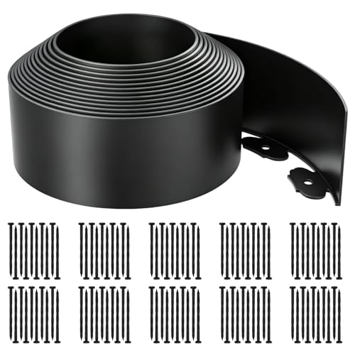 Garden Edging Border, 4In x 66 FT Landscape Edging with 100 Spikes, Black - size: 4 Inch x 66ft-Black