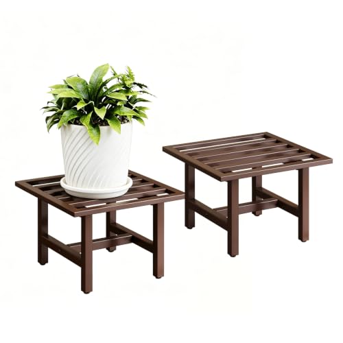 2 Pack Heavy Duty Metal Plant Stand Indoor, 330 lbs Iron Square Plant Shelf Outdoor, Rustproof Low Pedestal for Large Flower Pots, Patio, Balcony, Garden Decor Coffee - color: 2 pack coffee