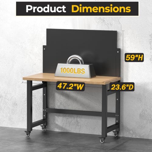 Mobile Folding Workbench, Pegboard & Wood Top Work Table, 1 Pack - size: 59"H x 47.2"W x 23.6"D