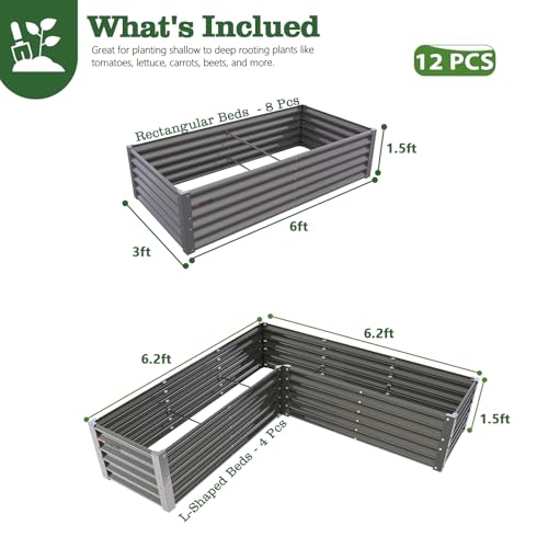 Anleolife 12-Bed Rectangle & L-Shaped Raised Garden Bed Set, Quartz Grey - color: Grenst-grey, size: Set of 12