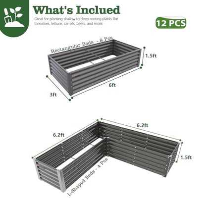 Anleolife 12-Bed Rectangle & L-Shaped Raised Garden Bed Set, Quartz Grey - color: Grenst-grey, size: Set of 12