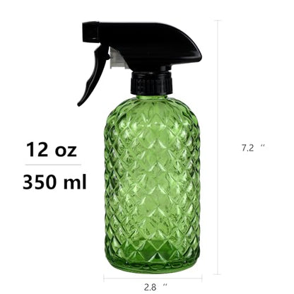 12Oz Glass Plant Spray Bottle with Black Plastic Top Pump - color: Green