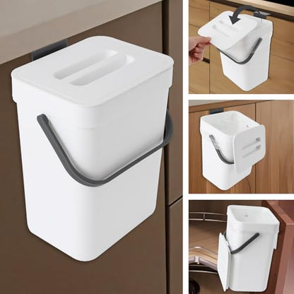Compost Bin Kitchen, Includes 100 Trash Bags, Hanging Trash Can with Lid, Features Pet-Proof, Odor-Proof, and Quiet Opening/Closing. Suitable for Bathrooms/Bedrooms/Offices (White, 1.3Gal/5L) - color: White