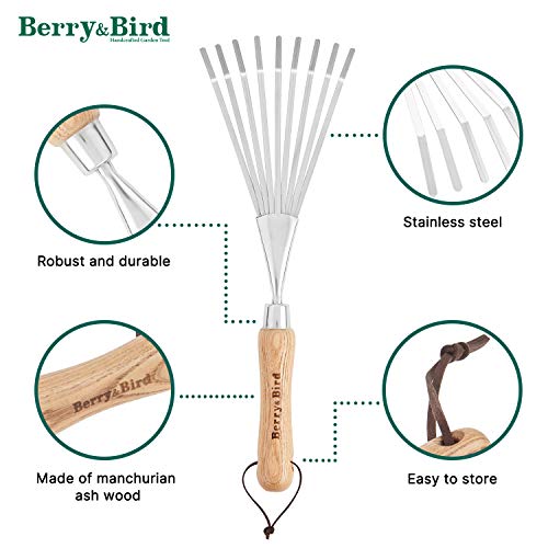 Gardening Hand Shrub Rake, 14.7" Stainless Steel Grass Rake