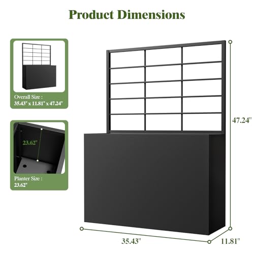 Metal Planter Box with Trellis, 35" Lx11.8 Wx47 H Metal Raised Garden Bed with Trellis and Drainage Holes, Outdoor Standing Flower Bed for Climbing Plants,Vegetables,and Vines - size: 1 PCS 35" Lx11.8" Wx47" H