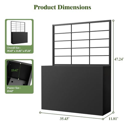 Metal Planter Box with Trellis, 35" Lx11.8 Wx47 H Metal Raised Garden Bed with Trellis and Drainage Holes, Outdoor Standing Flower Bed for Climbing Plants,Vegetables,and Vines - size: 1 PCS 35" Lx11.8" Wx47" H