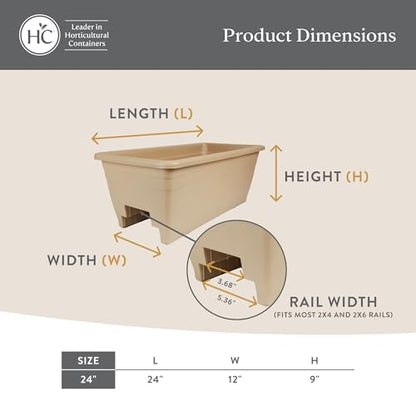 The HC Companies 24 Inch Deck Rail Planter Box with Drainage Plug, Lightweight UV-Resistant Plastic Outdoor Planters for Wood Deck Rail, Flower Box for Garden, Patio, Balcony, and Fence, Warm Gray - color: Warm Gray