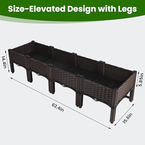 4Pcs Plastic Raised Garden Bed,62.4"×15.6"×14.4" Elevated Wicker Planter Box with Self-Watering System, Plants Garden Boxes with Legs for Growing Fresh Vegetables,Fruit,Flowers and Herbs - size: 4 Boxes-62.4×15.6×14.4in