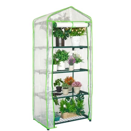 4-Tier Mini Greenhouse Shelves with White PE Cover - color: White PE