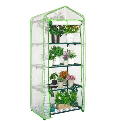 4-Tier Mini Greenhouse Shelves with White PE Cover - color: White PE, size: 4 Tier