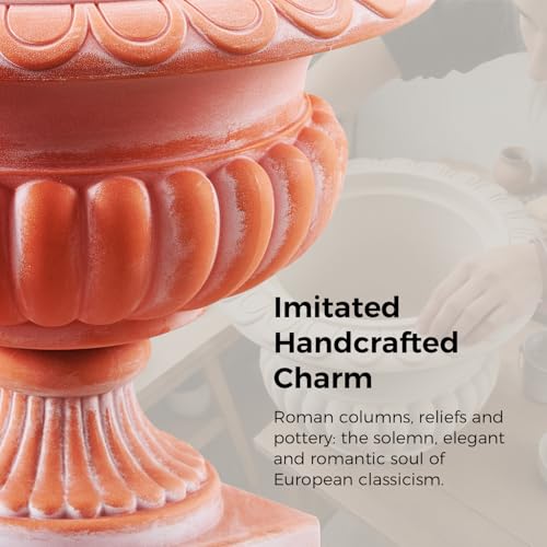 20" H Roman Urn Planter, Weathered Terracotta Finish Flowerpot (Plastic) - color: Terracotta