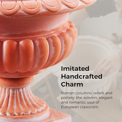 20" H Roman Urn Planter, Weathered Terracotta Finish Flowerpot (Plastic) - color: Terracotta